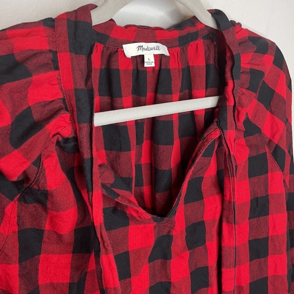 Madewell | Tie Neck Buffalo Check Popover Top - Picture 3 of 6